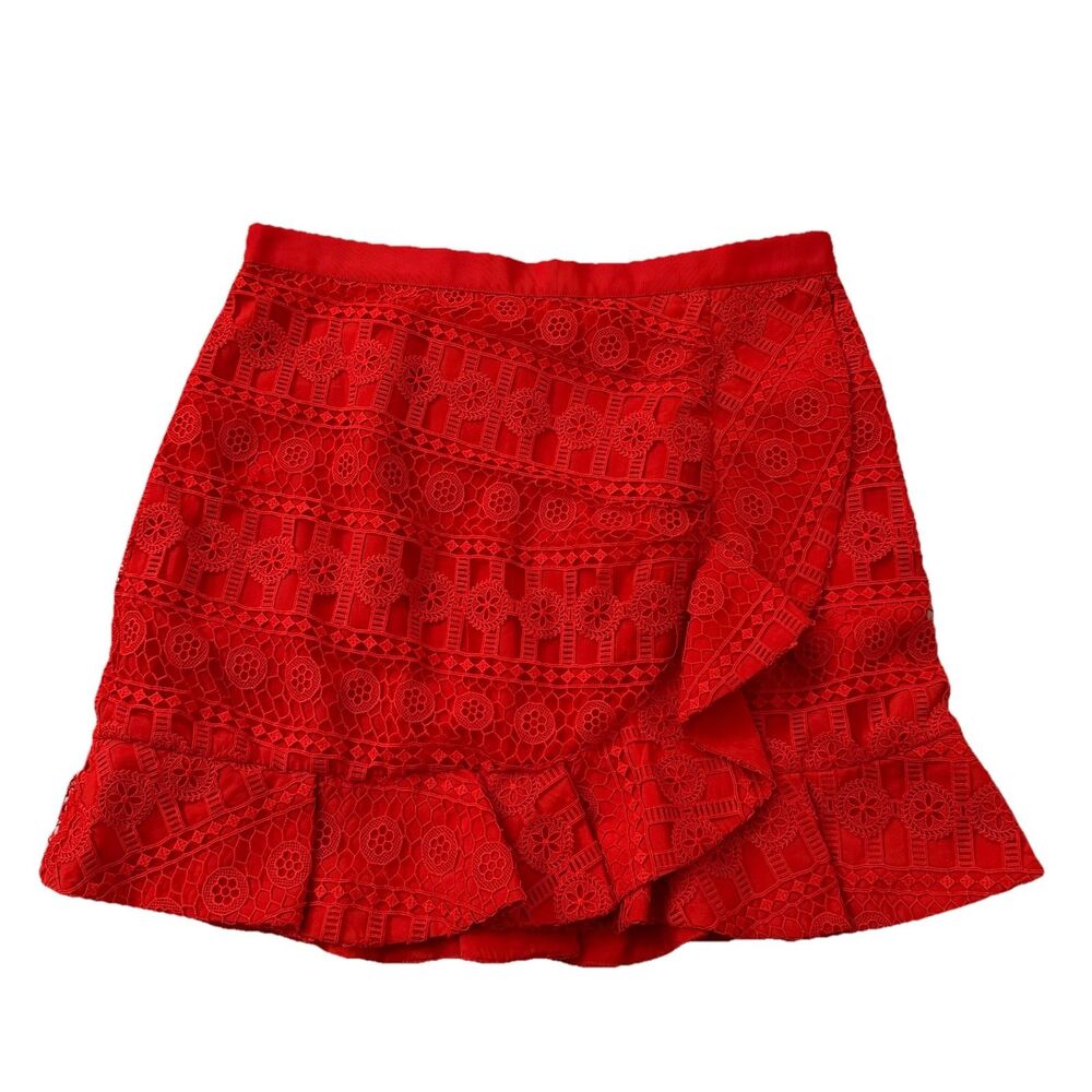 Self-Portrait Skirt Womens 10 Red Lace Frill Ruffle Wrap Mini‎ Chic NWT